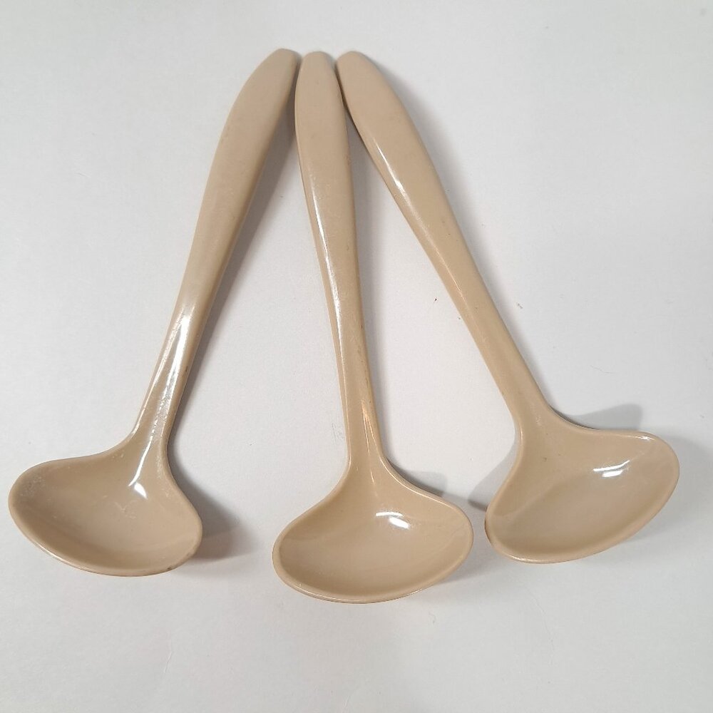 Tupperware SET 3 Condiment Serving Spoons ladle #872‎ Tan Light Brown Vintage